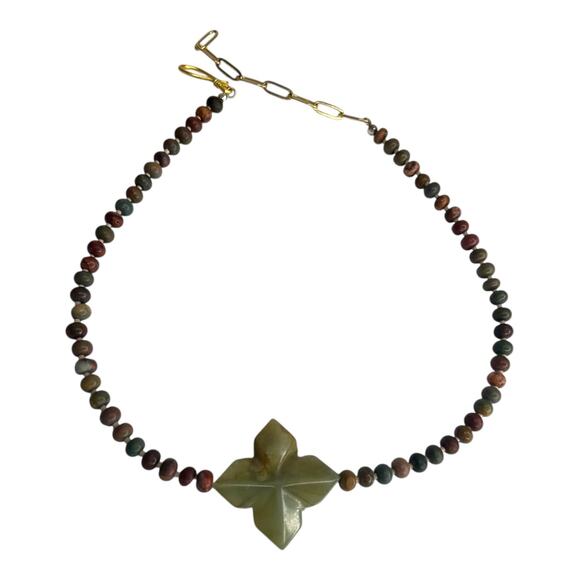Earth Tones Green Brown Semiprecious Gemstones Mixed Beaded Pendant Necklace - Picture 6 of 6